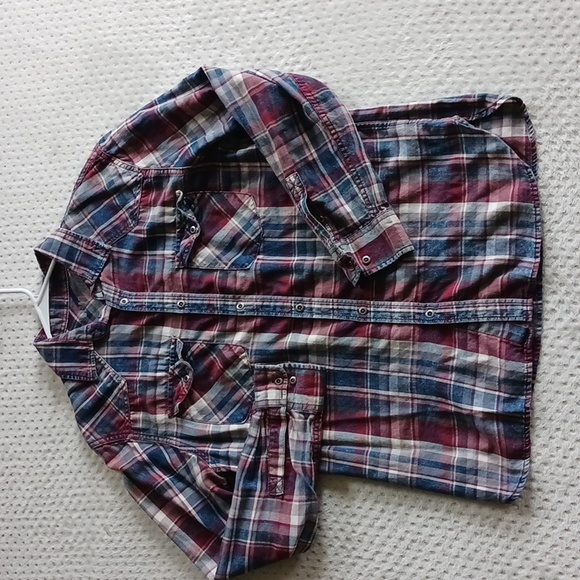 90s Mossimo plaid striped long-sleeve button-up 90s shirt. Size -Medium - Picture 12 of 14